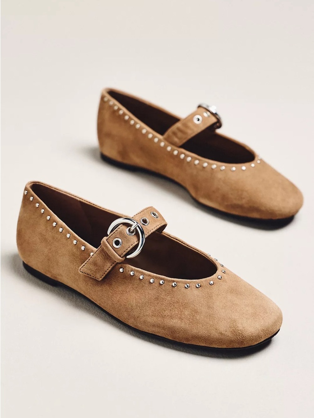 Reformation Bethany Ballet Flats in Farro Suede Studs - Picture 2 of 9